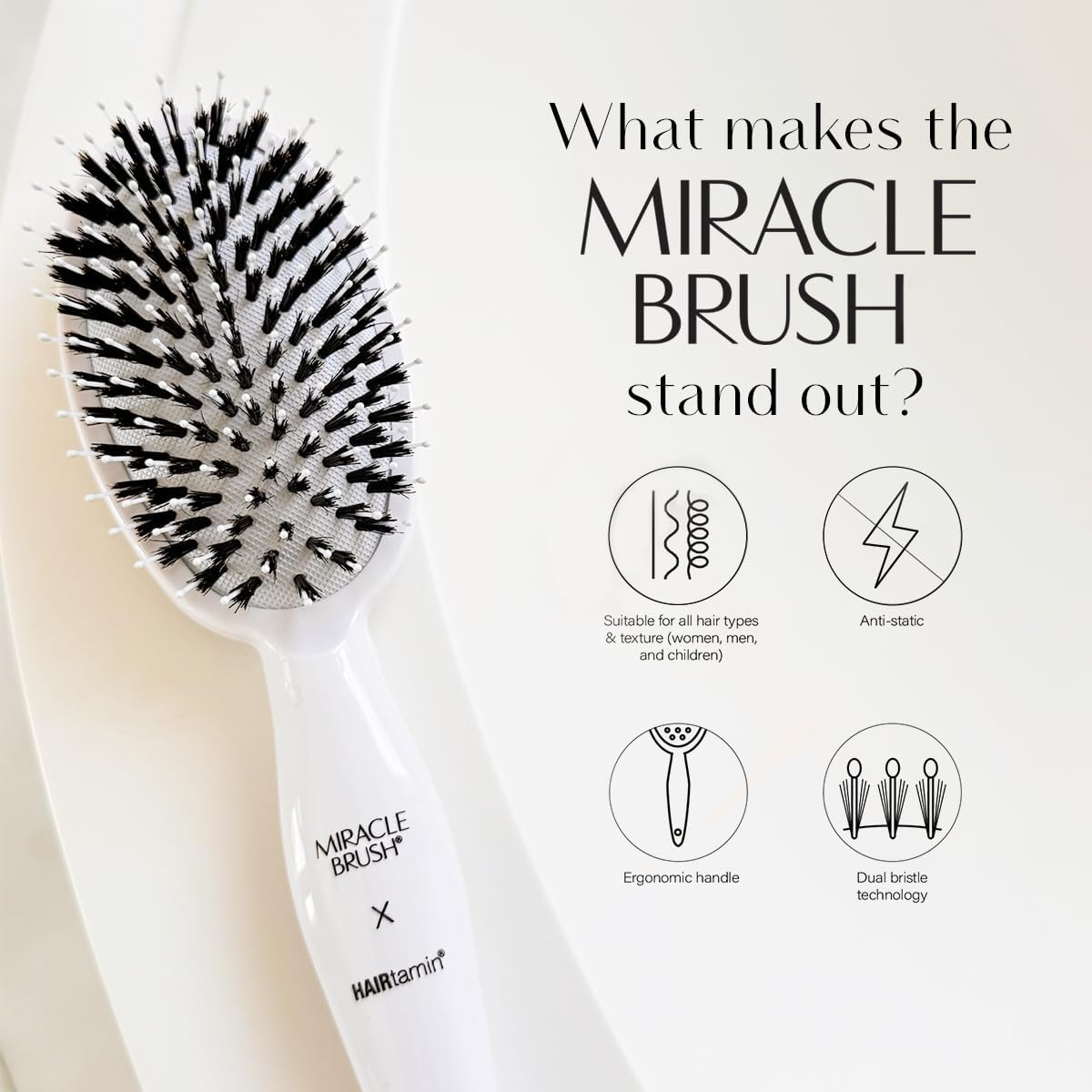 Hairtamin Hair Brush for All Hair Types | Paddle Brush for Blow Drying, Detangling, and Straightening | Anti-Static, Lightweight, and Ergonomic Design | Hair Brush for Men, Women, Kids, and Pets image number 3