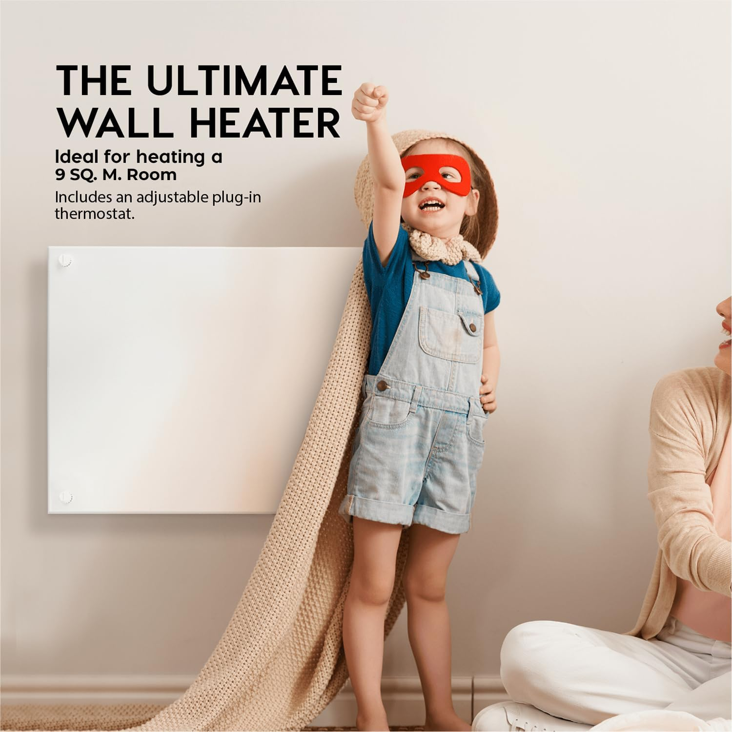 Econohome Wall Mount Space Heater Panel - 250 Watt Splashproof Convection Heater with Thermostat - Ideal for 100 Sq Ft Room or Bathroom - 240V Electric Heater image number 3