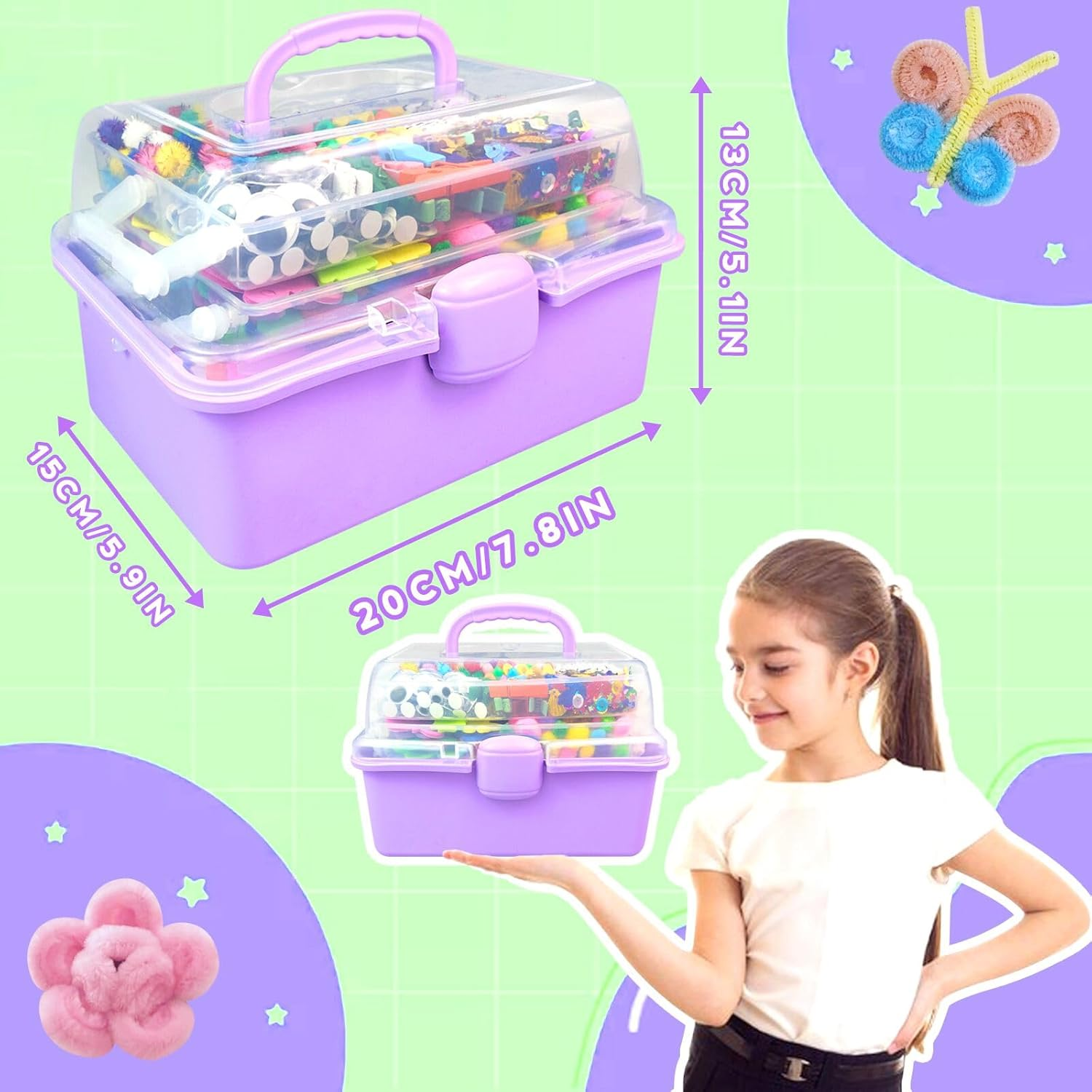 ZEIZHUBN 3000 Pieces Craft Set Children, DIY Craft Case Children with Pipe Cleaner, Googly Eyes, Creative Scrapbooking Craft Box, Craft Supplies for Girls Boys 4-8, 8-12 Years Gift image number 1