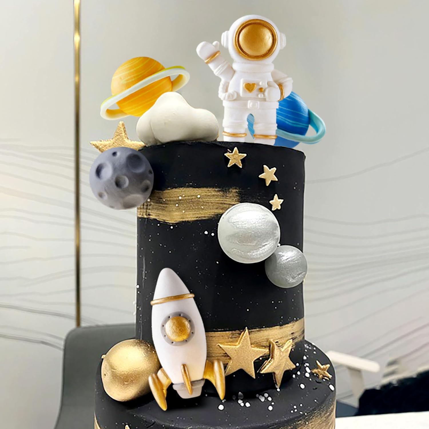 Jevenis Outer Space Cake Toppers Astronaut Rocket Stars Cake Decorations for Two the Moon First Trip around the Sun Birthday Baby Shower image number 4