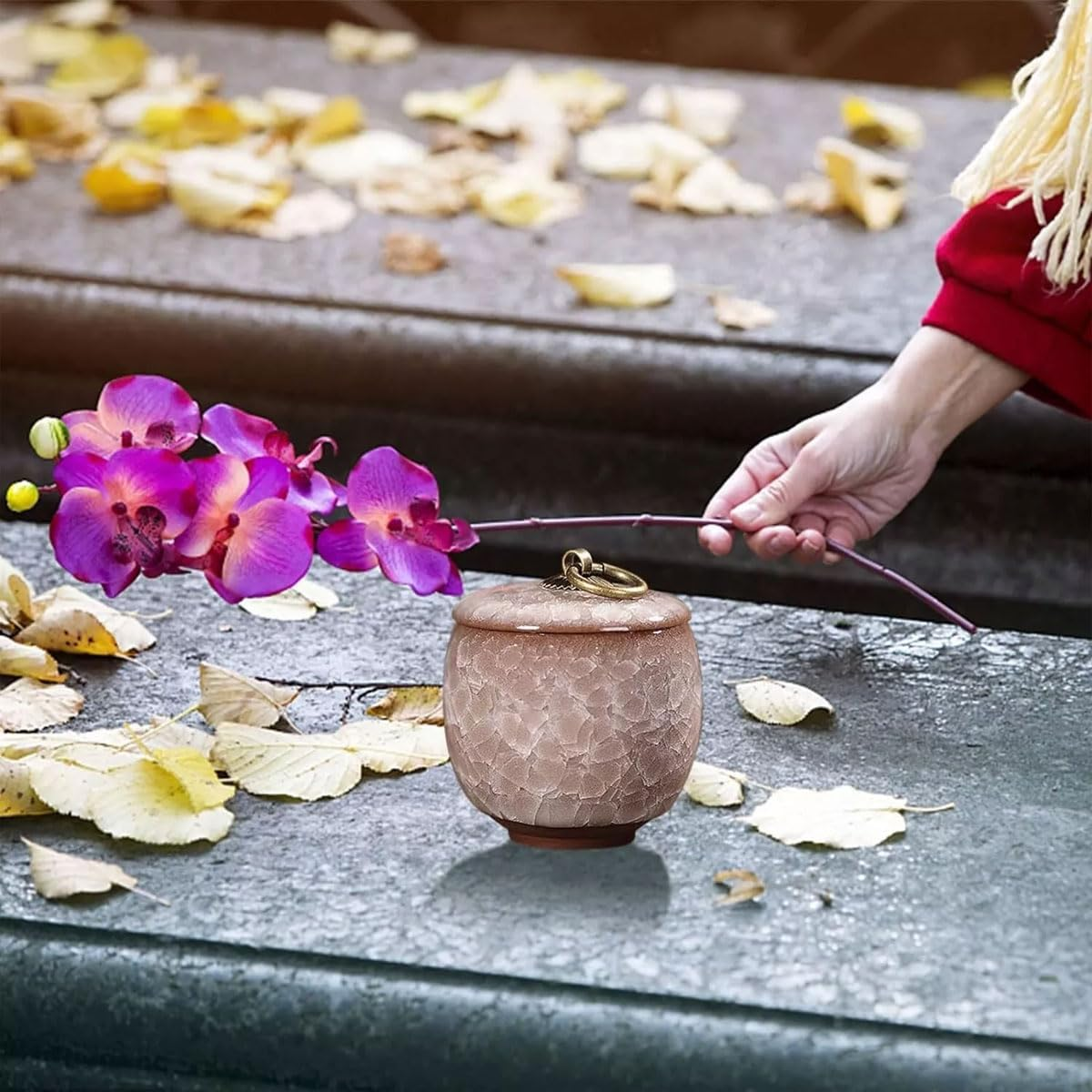 AIMALL Small Ceramic Urns for Human Ashes, Hand-Kiln Glazed Memorial Keepsake, Secure Seal, Holds 5.5 Cubic Inches, Decorative image number 1