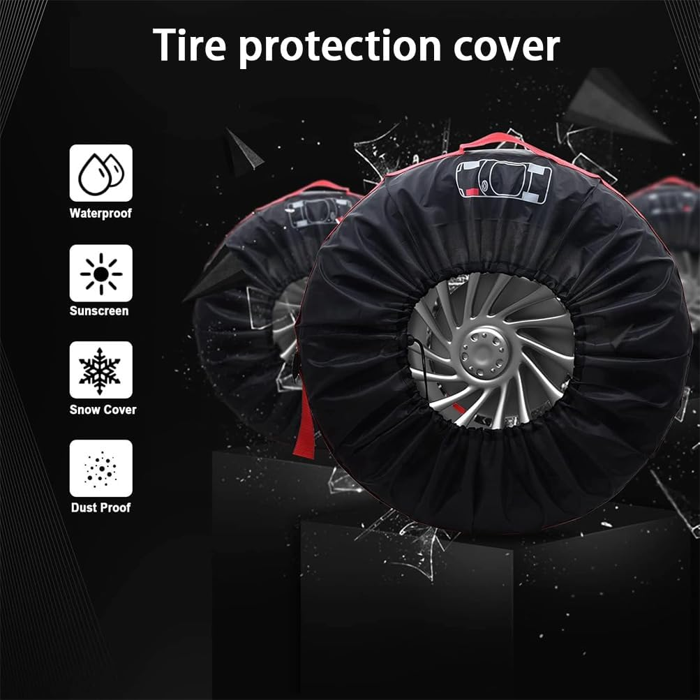 Tire Cover, Tire Covers 4 Pack, Tough Wheel Protector, Waterproof Anti-Uv Snow Sun Rain Tire Covers, Portable Wheel Bags, Spare Tire Wheel Cover, Eco-Friendly Tire Totes image number 2