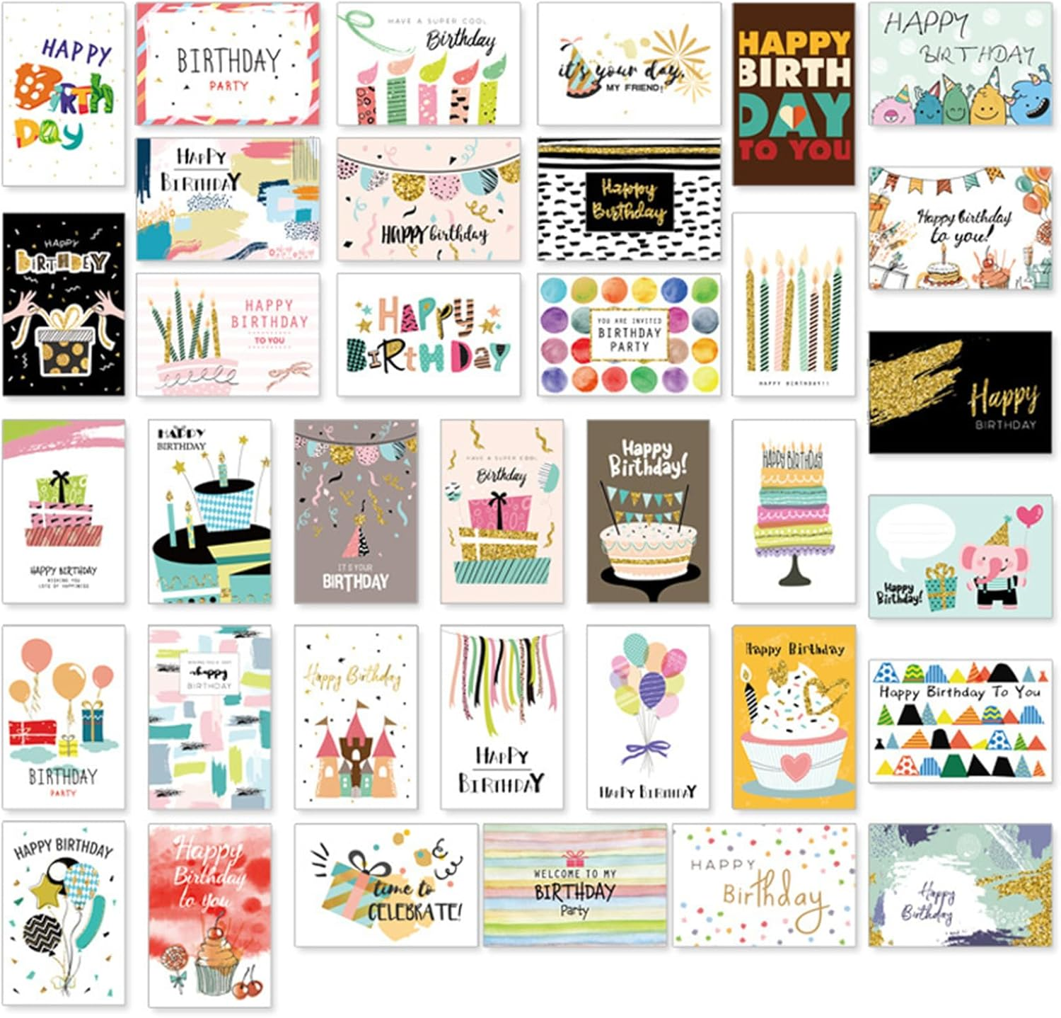 20PCS Happy Birthday Cards Assortment, 7.5 * 10CM Blank Cards with Envelopes and Stickers, Unique Happy Birthday Greeting Cards for Family, Kids, Friends and Office