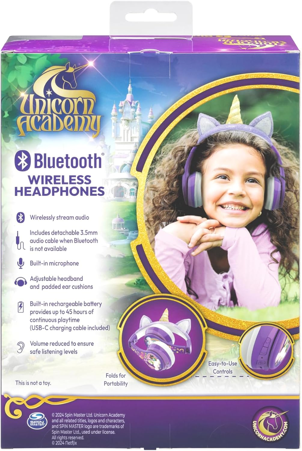Ekids Unicorn Academy Bluetooth Headphones, Wireless Headphones with Microphone Includes Aux Cord, Volume Reduced Kids Foldable Headphones for School, Home, or Travel image number 4