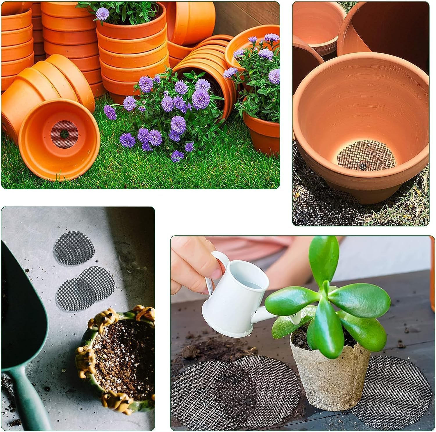 50 Pack 10 Cm Mesh Pads for Flower Pots,Bonsai Pot Bottom Grid Mat with Hot Melt Edge, round Plant Hole Screens to Prevent Soil Loss image number 5