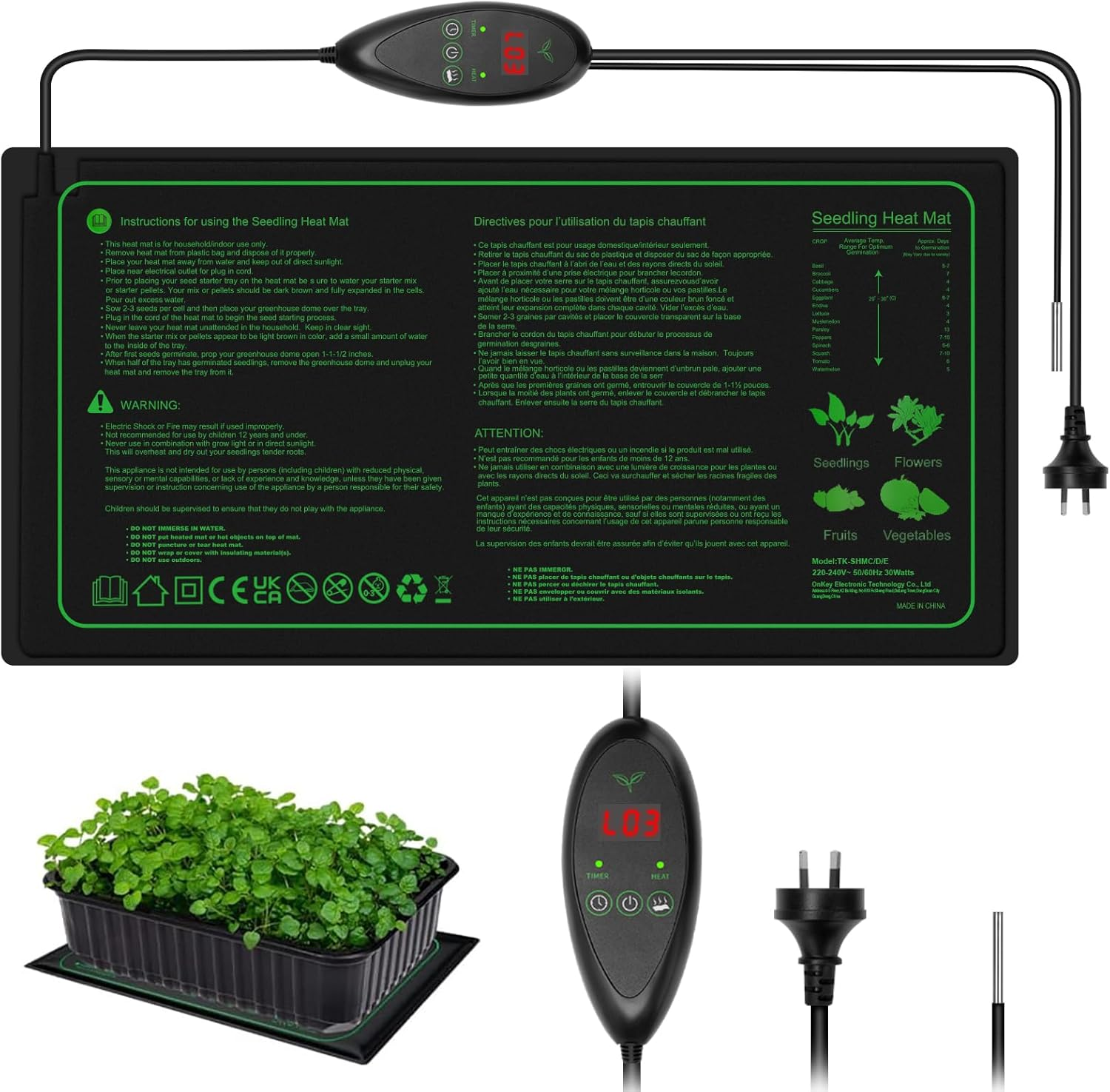 Koreal Seedling Heat Mat with Thermostat Controller, 25Cm X 50Cm Heat Mats for Seed Starting, 1 Pack Seed Heating Mat for Indoor Growing,Brewing and Seed Germination image number 5