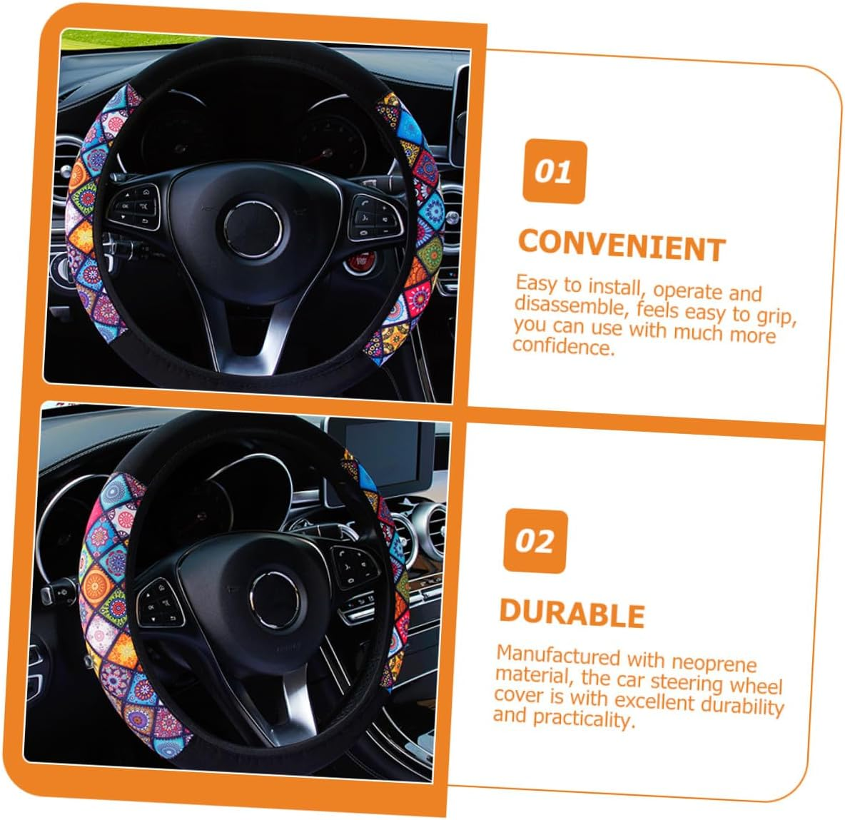 FOYTOKI Elastic Car Wheel Cover and Auto Steering Wheel Cover Universal Fit Neoprene Material Color Block Design Suitable for Cars Comfortable Grip for Men and Women image number 4