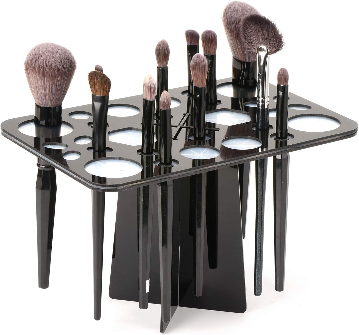 Acrylic Makeup Brushes Drying Rack, Brushes Dryer, Collapsible Holder Stand Tree Tray Support Display for Makeup Artist Nail Brushes Paintbrushes Makeup Lovers, 28 Slot, Black, Unisex image number 6
