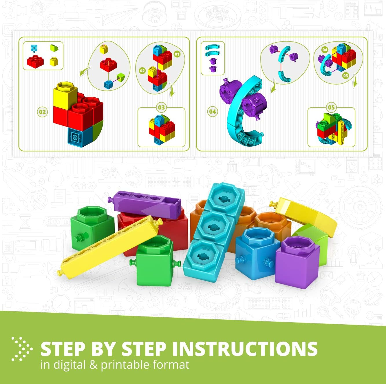 Engino - Classroom & Makerspace Solutions | STEM Qboidz Set - STEM Learning Activities - Stackable Blocks (90 Model Options) | Perfect for Home Learning, Multi image number 4