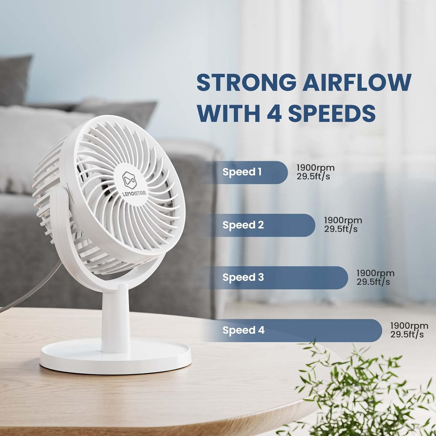 4 Speeds Small Desk Fan with Strong Airflow, Personal Portable Mini USB Fan, Quiet, 310 Degree Rotation, Detachable, Easy to Clean, Lightweight, 4 Inch, for Bedroom, Desk, Home (White, 4 Inch) image number 2