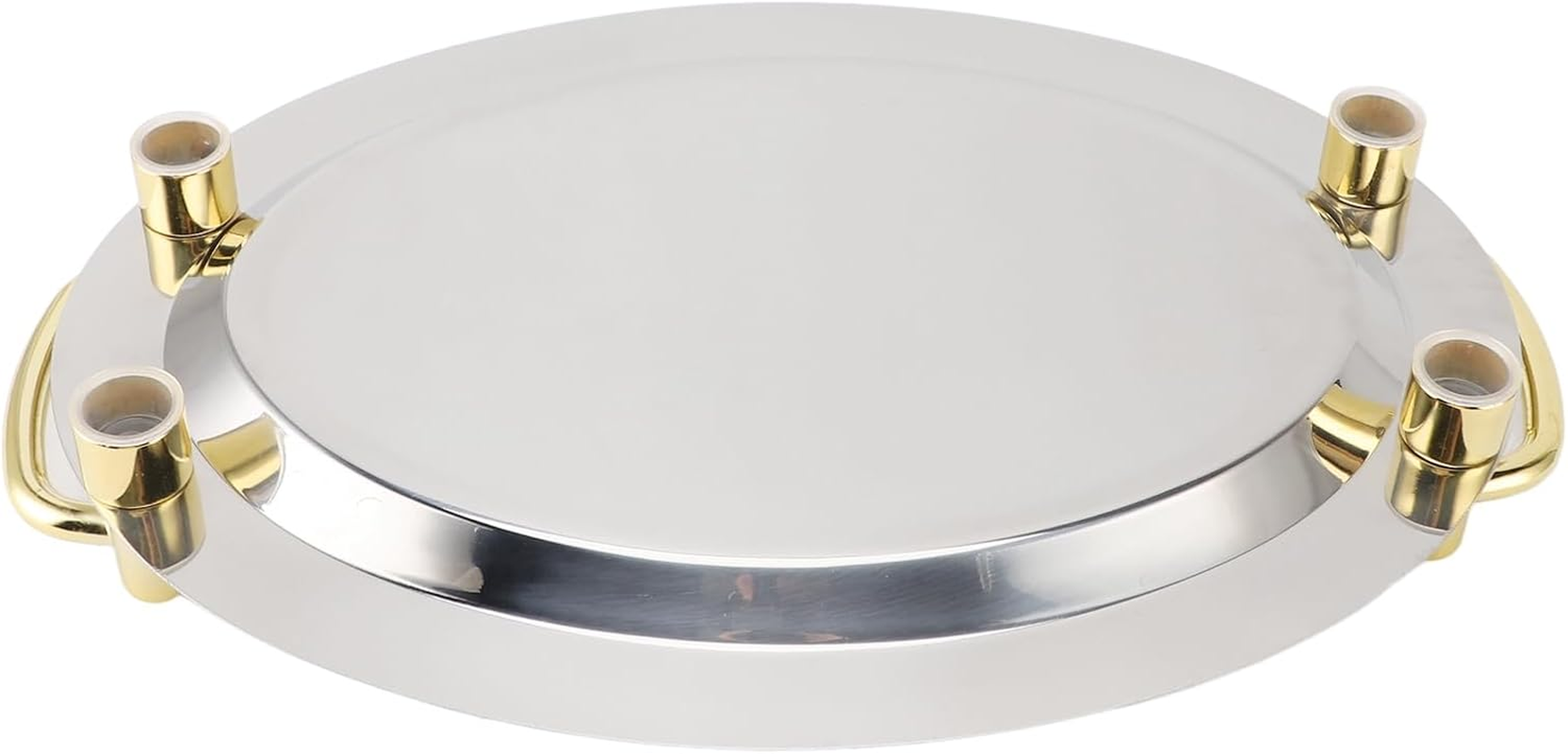 Stainless Steel Tray with Handle, Tea Drink Platter Platter, Service Tray, Decorative Serving Platter for Dessert, Fruit, Snack, Cafe, Banquet, Party (Rectangle Shape with Gold image number 1