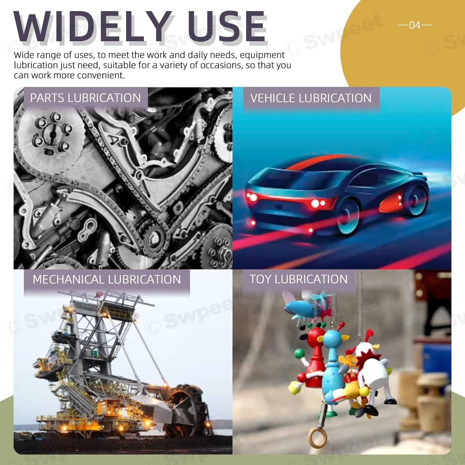 Swpeet 7Pcs 8000 PSI Yellow Heavy Duty Pistol Grip Grease Gun Kit with 14 Oz Load Includes 12" Spring Flex Hose 5" Bend Pipe Straight Pipe 1" Sharp Type Nozzle 2Pcs 1" Normal Coupler for Zerk Fittings