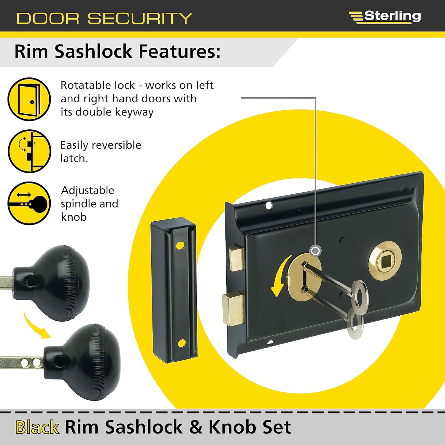 Sterling SRL004KN 152 X 101 Mm Rim Sashlock and Knob Set - Black