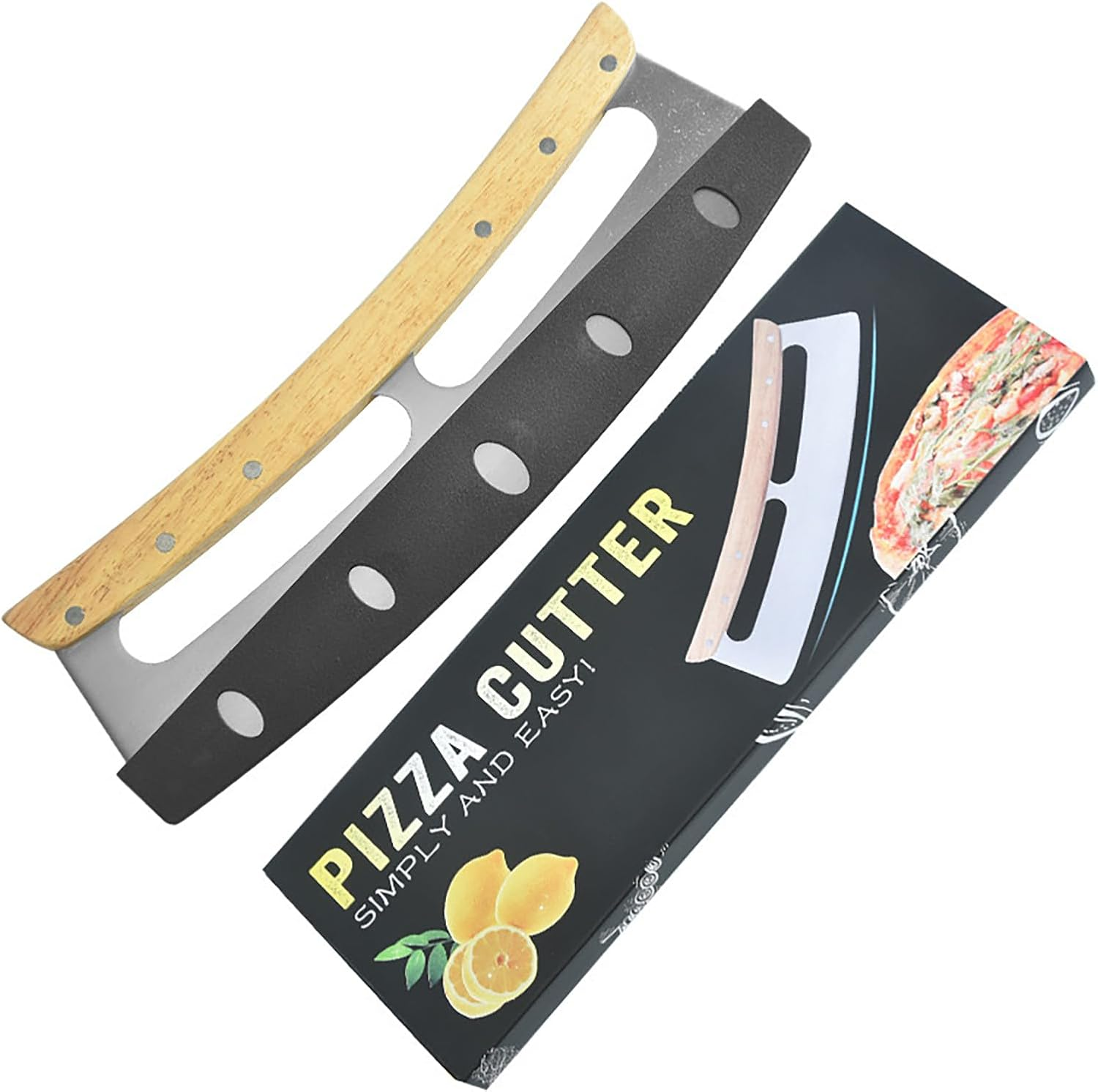 Stainless Steel Double Handle Pizza Cutter with Wooden Handle and Protective Cover Pastry Cutter - Super Sharp - Easy to Clean - Dishwasher Safe (14Inch) image number 3