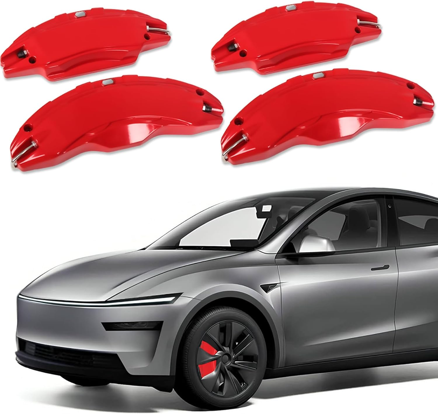 Brake Caliper Covers Compatible with Tesla Model Y Juniper 2025-2026,19 Inch Front and Rear Brake Wheel Hub Brake Caliper Covers 4 Pcs for Model Y Juniper Accessories Red image number 4