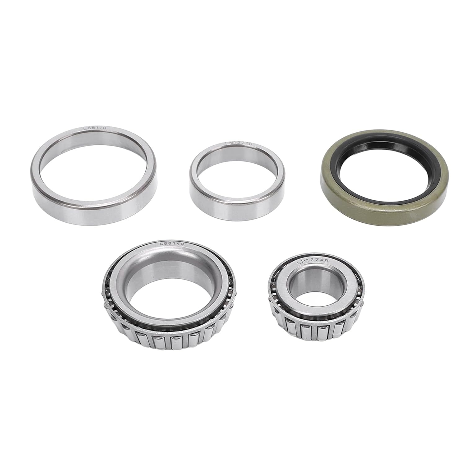 5PCS Marine Trailer Bearing Kit, Steel Alloy Boat Trailer Axle Wheel Hub Bearings Set with Seals for Boat, Efficient Axle Support, Includes LM12749, LM12710, L68149, L68110 image number 1