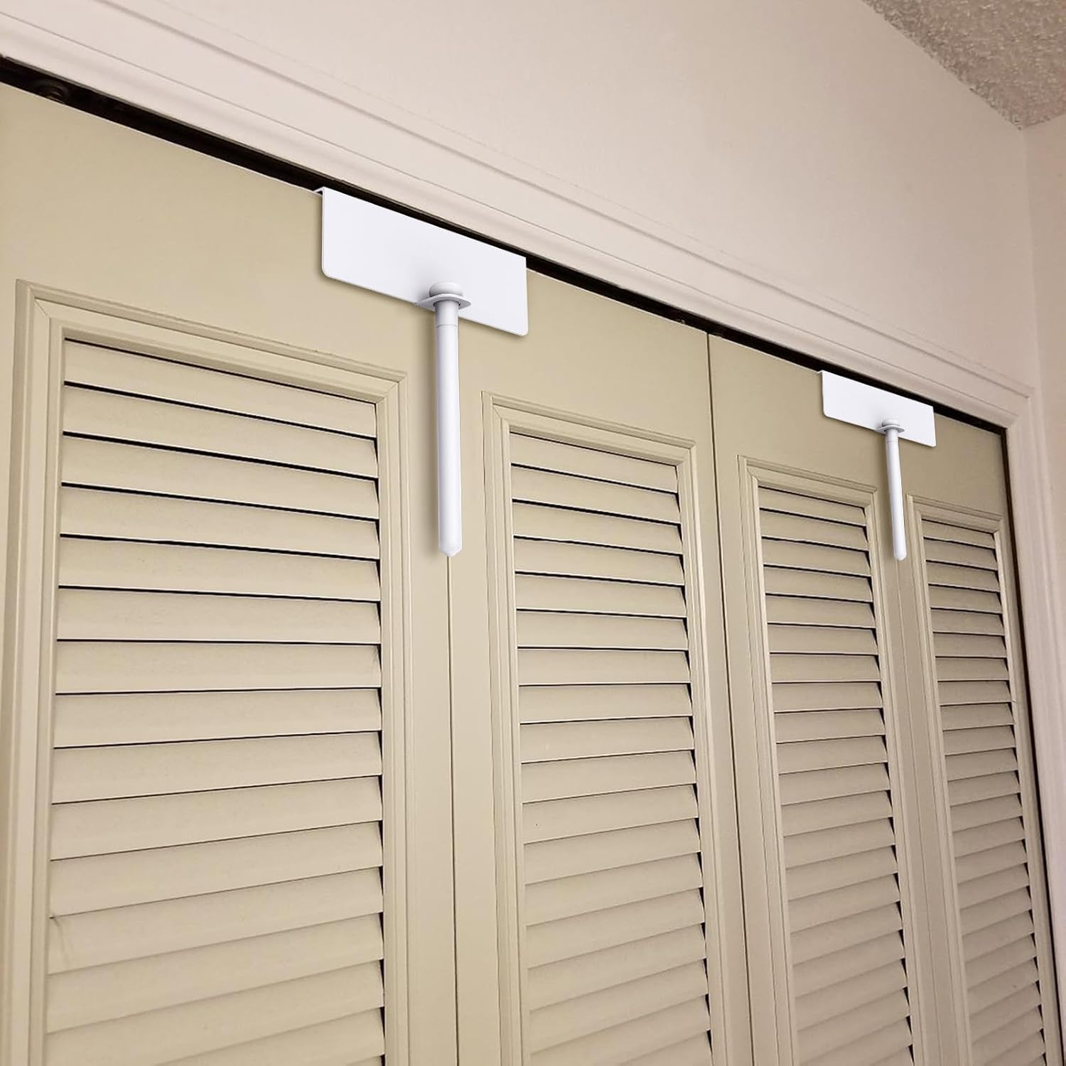 Metal Bifold Door Lock - Double Door Child Safety Locks Keep Toddler, Cats&Dogs Out of Closets, Cabinets, Pantry - No Need Install (2PC) image number 2