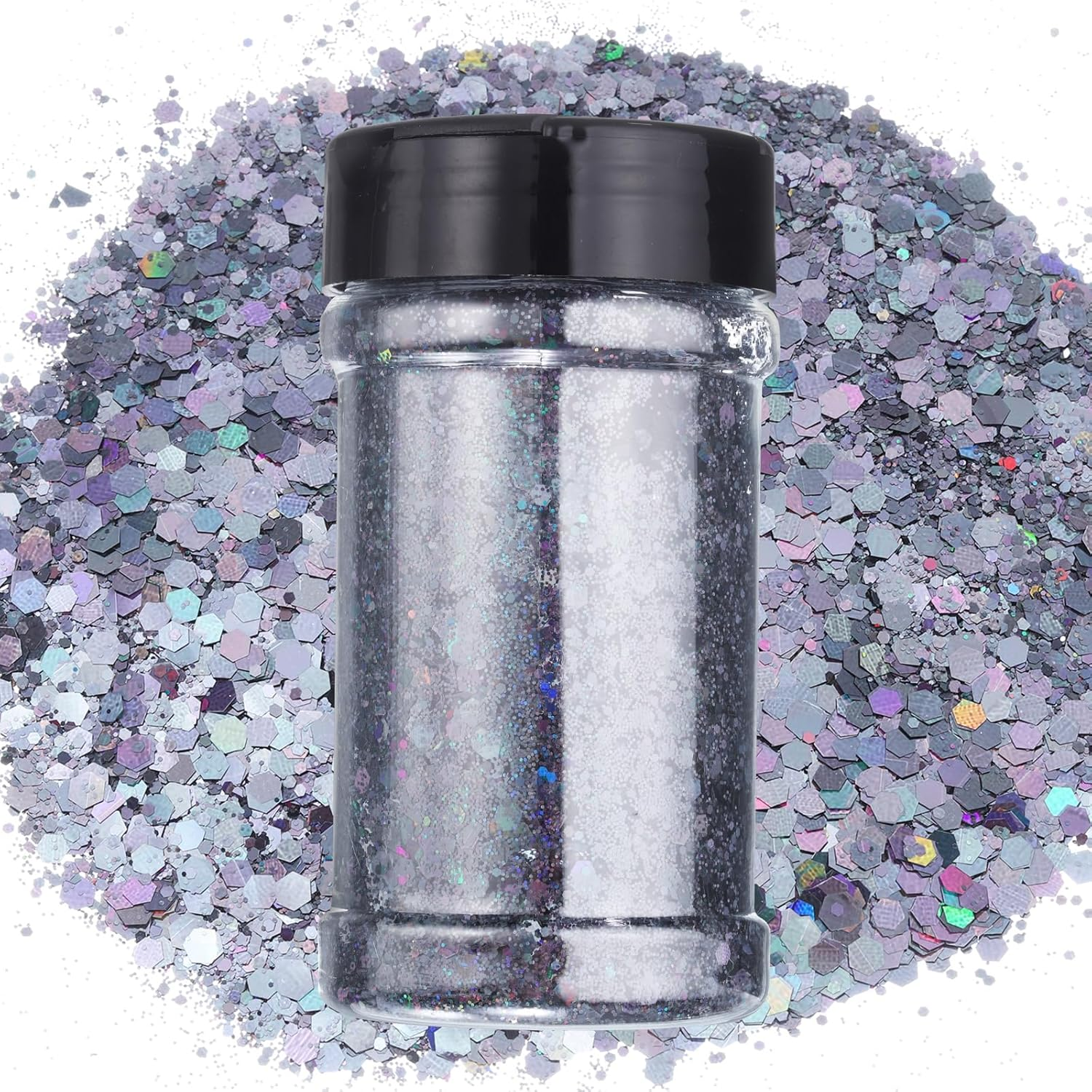 Uxcell Holographic Chunky Glitters 3.5Oz/100G Laser Green Holographic Glitters Powder Mixed Chunky & Fine Flakes Iridescent Sequins for Nail, Hair