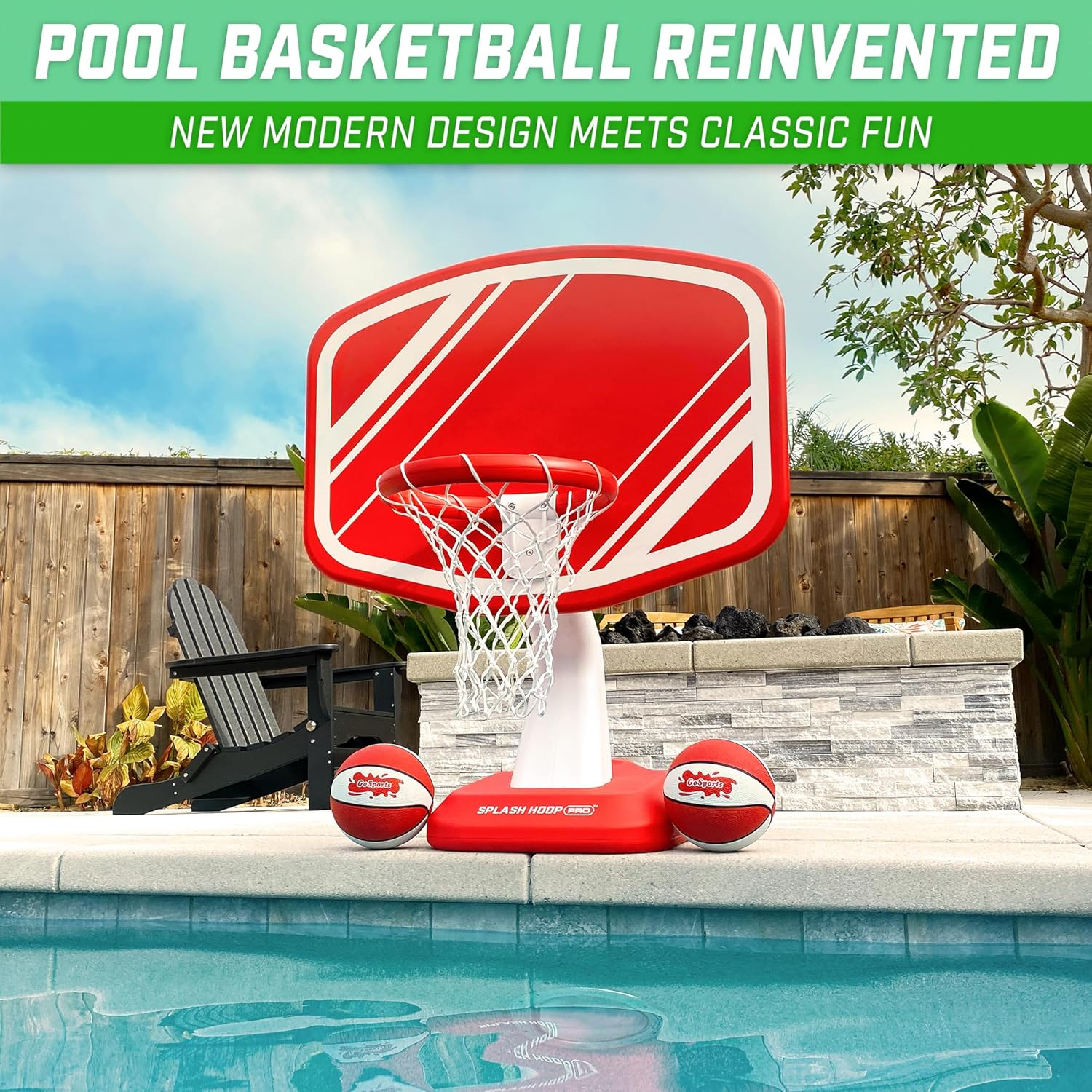 Gosports Splash Hoop Swimming Pool Basketball Game, Includes Poolside Water Basketball Hoop, 2 Balls and Pump &ndash; Choose Your Style image number 4