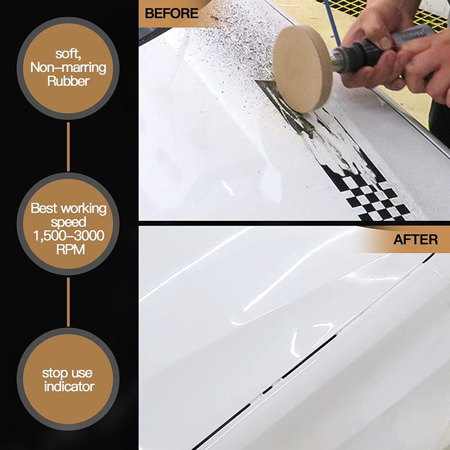 Tucana Rubber Eraser Wheel, Decal and Adhesive Remover Tool, Remove Pinstripes, Stripes, Stickers, Tape and Graphics on Car, Rvs, Boat and Trucks 4-Inches Diameter, 1 Inch Thick with Drill Adapter - Grooved 2 Pcs image number 4