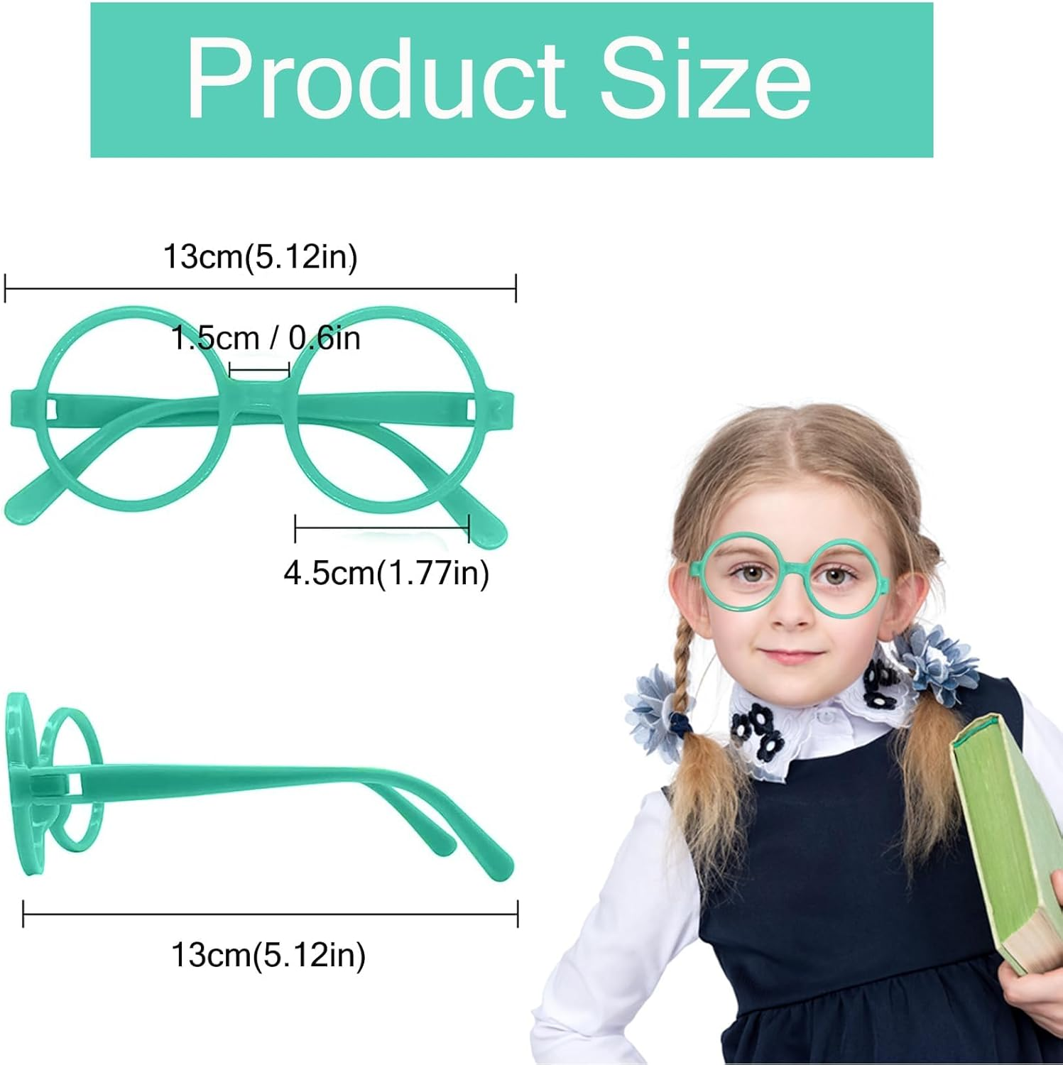6Pcs Kids Children Plastic Wizard Glasses No Lenses Glasses for Kids Lensless Dressup Glasses round Novelty Glasses Wizard round Glasses Frame for Kids Adult Fancy Dress Costume Cosplay Party