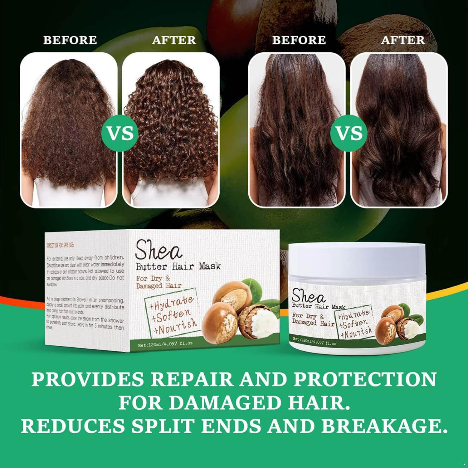 Pure Shea Butter Deep Conditioning Hair Mask 120Ml Hydrate Nourish Dry Frizzy Damaged Hair Smooth Silky Manageable Styling Care White One Size image number 2