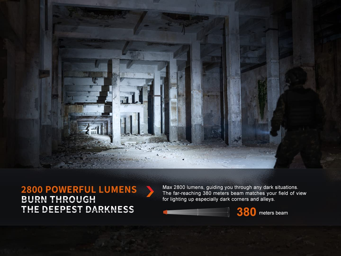 Fenix PD36R Pro 2800 Lumen Rechargeable Tactical Flashlight with 380M Beam & 5 Brightness Levels - IP68 Waterproof - Led Torch Super Bright with USB-C Charging Port image number 5