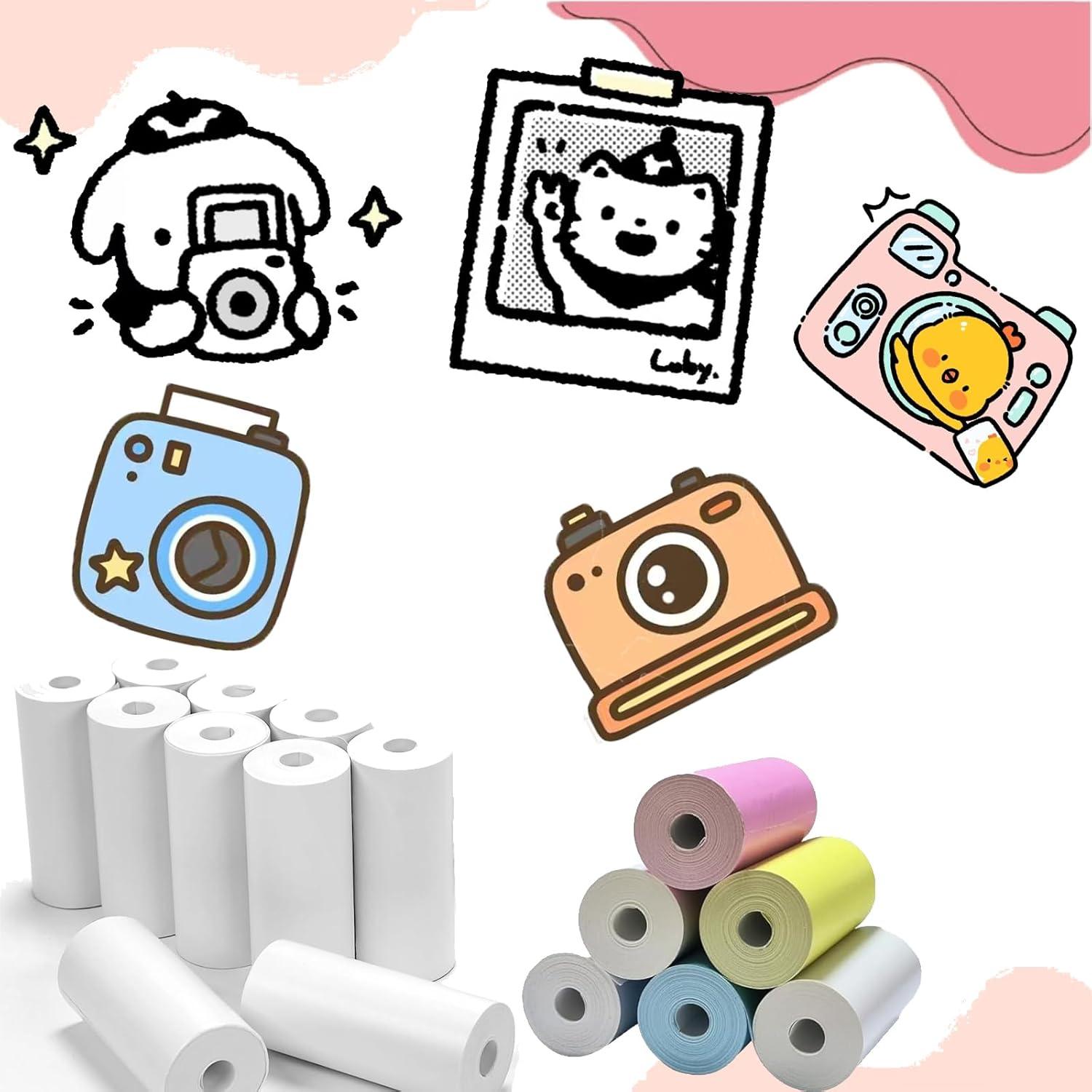 16 Rolls of Kids Instant Refill Paper, Thermal Printing Refill Paper Roll Photo Print HD, BPA Free- Suitable for Most Kids Instant Cameras （10 Rolls of White+6Color） image number 6