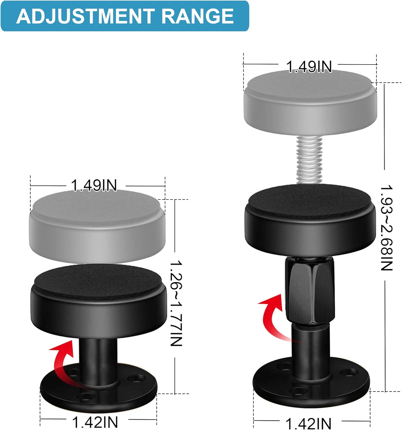 2PCS Black Adjustable Bed Frame Anti-Shake Tool, Headboard Stoppers with Free Furniture Pads and Screws, No More Creaking, Protect the Wall from Banging, Easy to Install (1.1-2.5In) image number 4