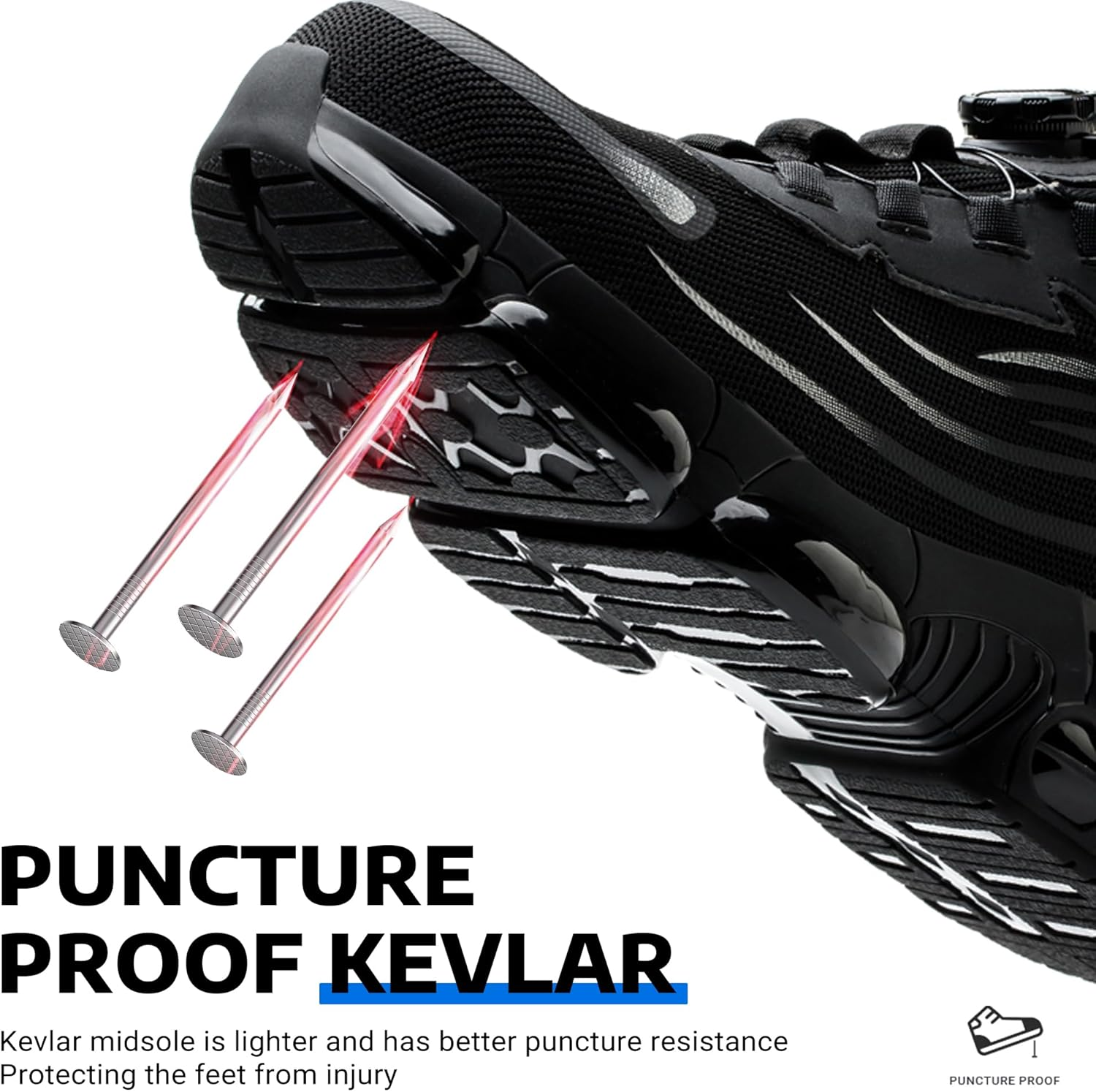 USOR Steel Toe Shoes for Men Women Non Slip Work Shoes Rotating Button Shoelaces Indestructible Steel Toe Sneakers Lightweight Air Cushion Composite Toe Safety Shoes image number 5