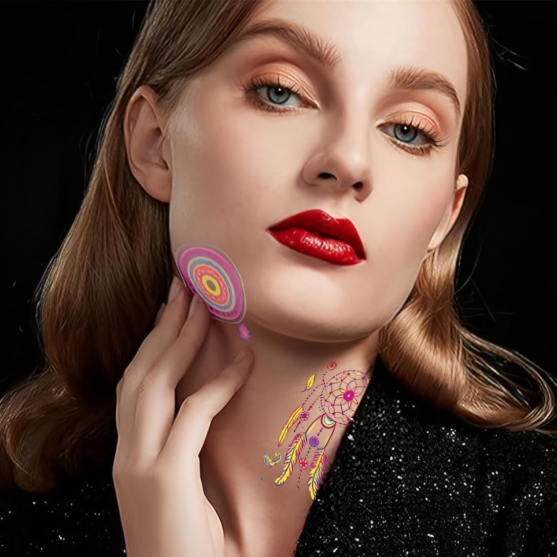 10 Sheets of Luminous Tattoos under Neon UV Black Light, Temporary Tattoos, Tattoos, Adults, Teenagers, Children, Luminous Party Decoration, Waterproof Adhesive Tattoos, Party Gadgets image number 4