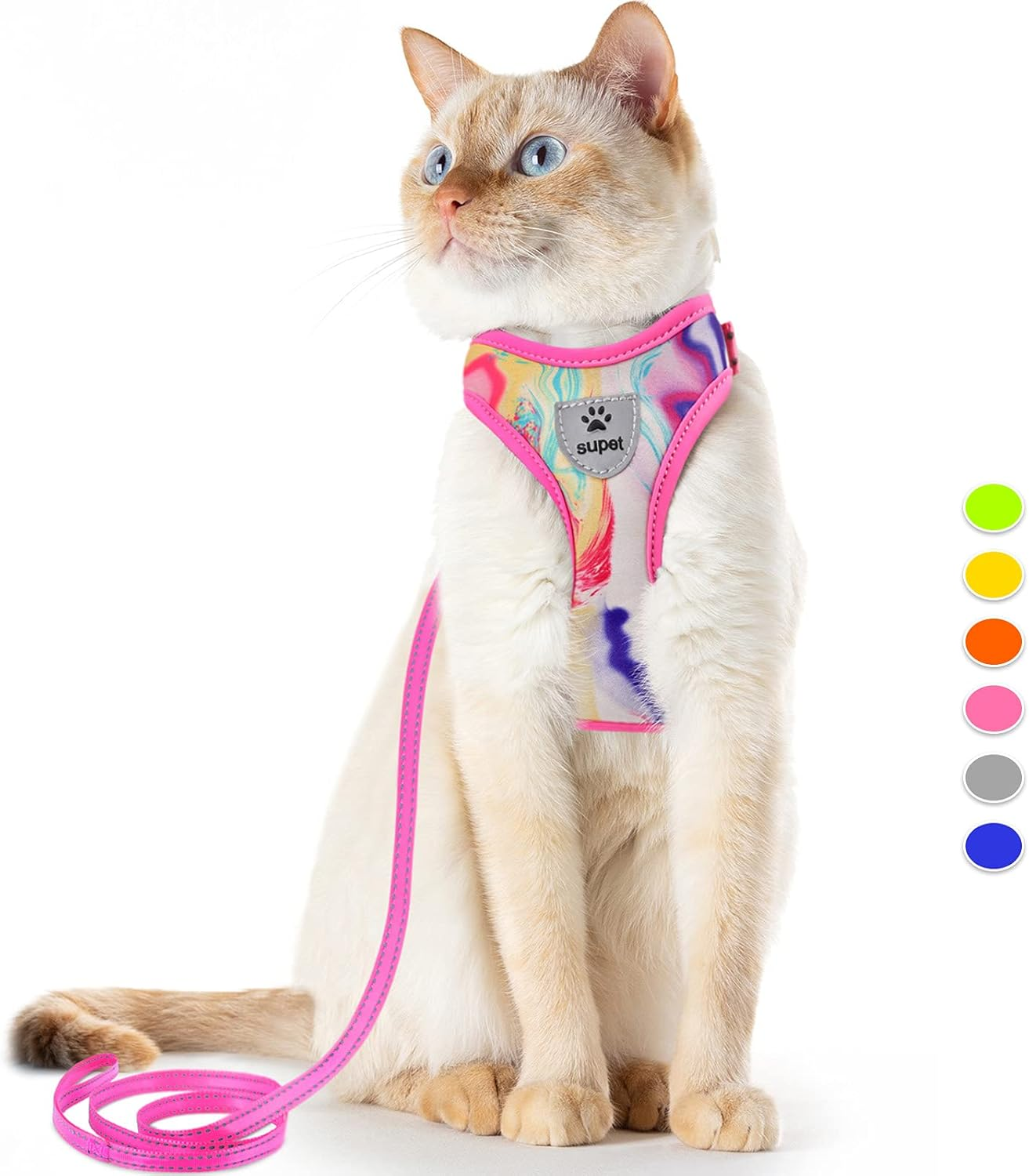 Supet Cat Harness and Leash Escape Proof, Adjustable Breathable Vest with Reflective Trim for Large Small Cats Kittens Puppies