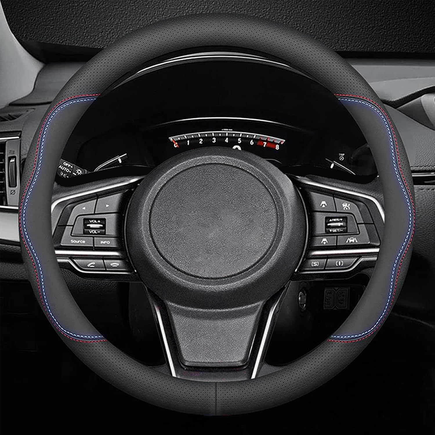 Steering Wheel Cover, Universal Premium Leather Steering Wheel Cover for Steering Wheel with a Diameter of 14.5"-15" with 2 Coasters and USB Fast Charging Cable (Style 1) image number 6