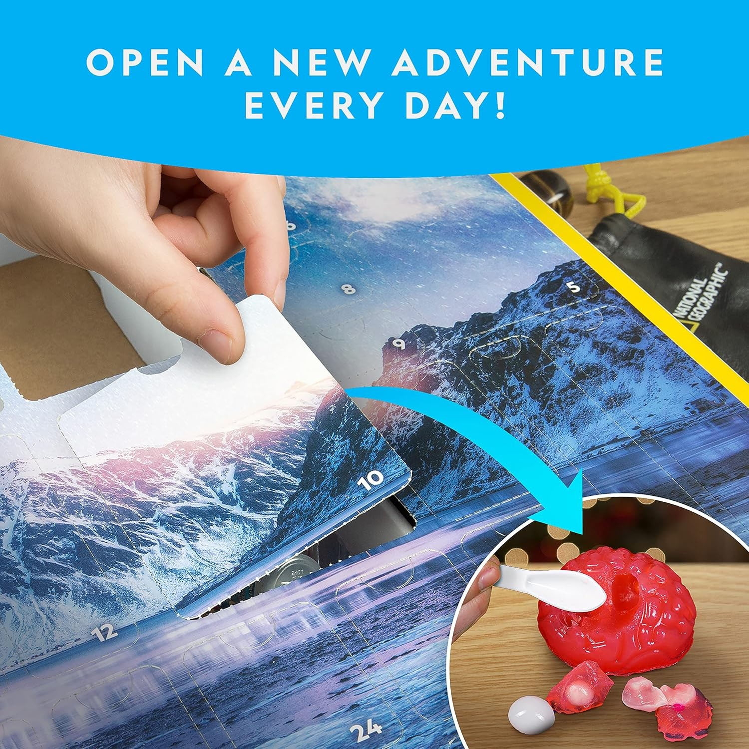 NATIONAL GEOGRAPHIC Science Advent Calendar 2023 &ndash; Jumbo Kids Advent Calendar with 24 Science Experiments, Rocks, Fossils, plus Storage Bag, Science Christmas Countdown Calendar, Mini Gemstone Dig Kit