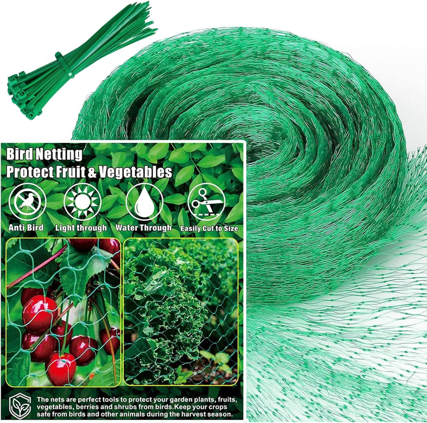 Garden Anti-Bird Net Strap 50 Nylon Cable Ties 6X10M（20X33 Feet ）,Plant Cover Net, Anti-Bird Net, Poultry Net, for Protecting Vegetables, Fruits and Plants (20&times;33 Ft) image number 1