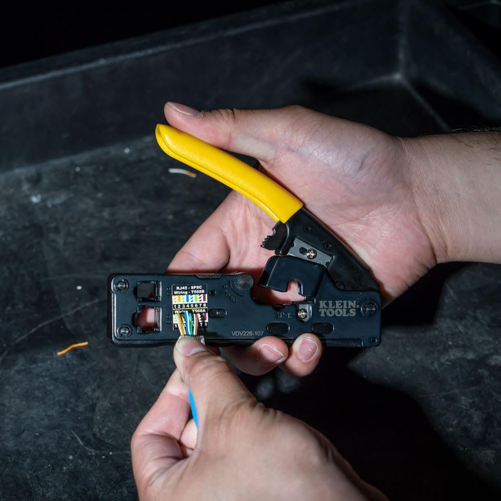 Klein Tools VDV226-107 Compact Ratcheting Modular Data Cable Crimper / Wire Stripper / Wire Cutter, CAT6, CAT5, CAT3, Flat-Satin Voice Cable image number 2