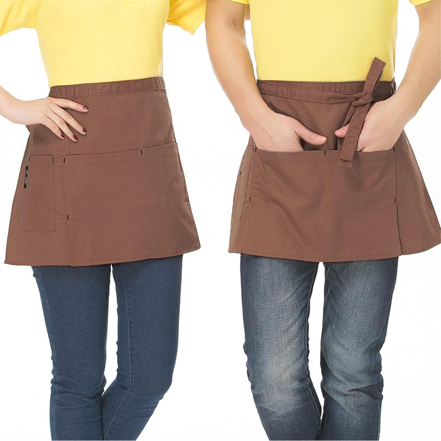 Waist Apron Front Ties 2 Pcs Waiter Aprons Waist Apron with 3 Pockets Baking Aprons Cooking Aprons for Bistro Restaurant Hotel Cafe Chef Waiter Cleaning Painting Gardening image number 2