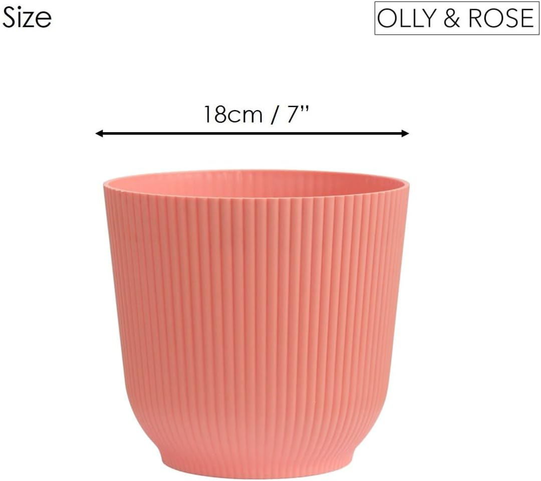 Olly & Rose Oxford Plant Pot Planter Plastic - Pack of 2 - Indoor and Outdoor Flower Pots for Garden and Home - Toughened Resin Plant Pots (Pink, 18Cm) image number 1