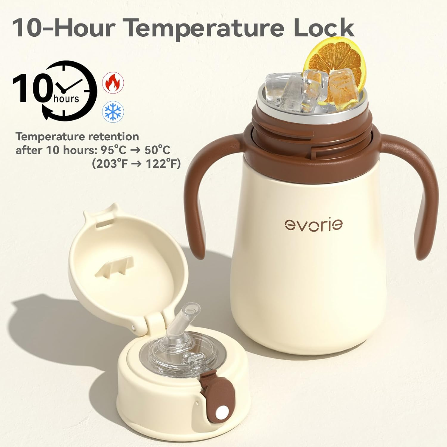 Evorie Leak Proof Vacuum Insulated Water Bottle, 316L Stainless Steel Sippy Cup for Toddlers, 11 Oz Straw Cup with Handle & Adjustable Strap, Keeps Drinks Warm or Cold (1 Pack) image number 1