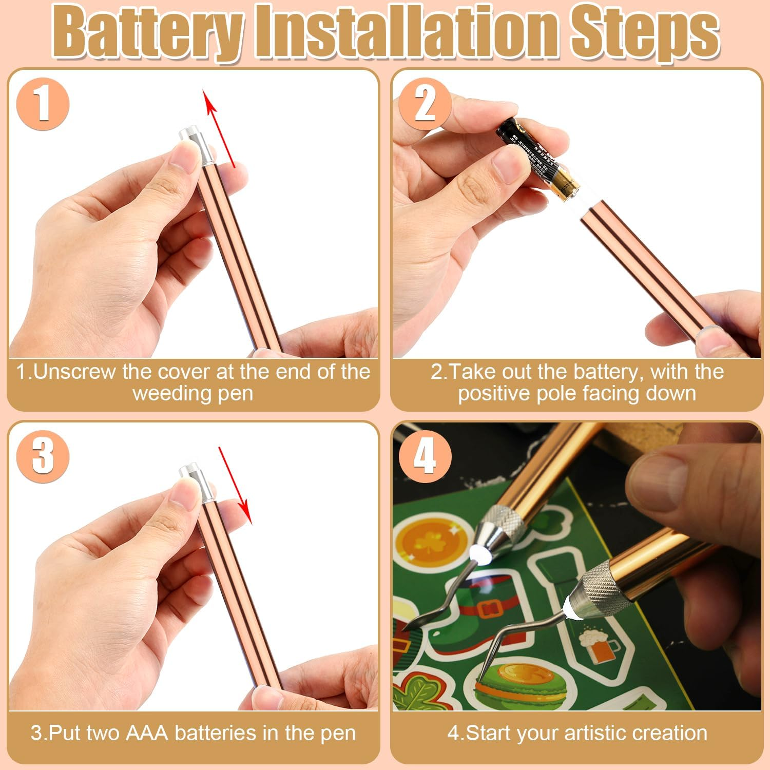 Vinyl Weeding Tool Set, with 3 LED Weeding Pens, 3 LED Light Tweezers, 5 Pins and Hooks Lighted Weeding Tools for Craft DIY Silhouettes Cutting Cameos Vinyl Projects image number 6