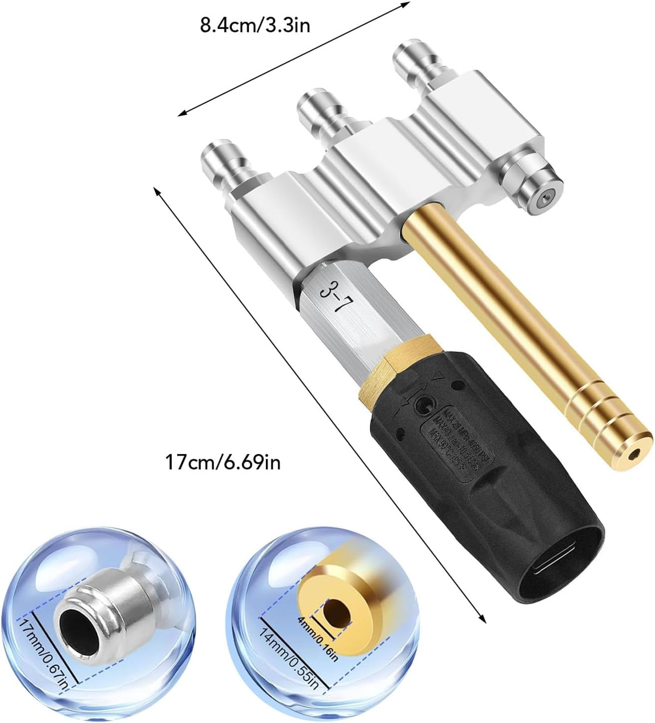 3 in 1 Pressure Washer Chemical Nozzle, Long Range Wash Nozzle for 3-7 GPM, Tip M5 Twist, 1000 to 6000Psi, 0 to 60&deg; Spray Pattern, 1/4In Quick Connect image number 6