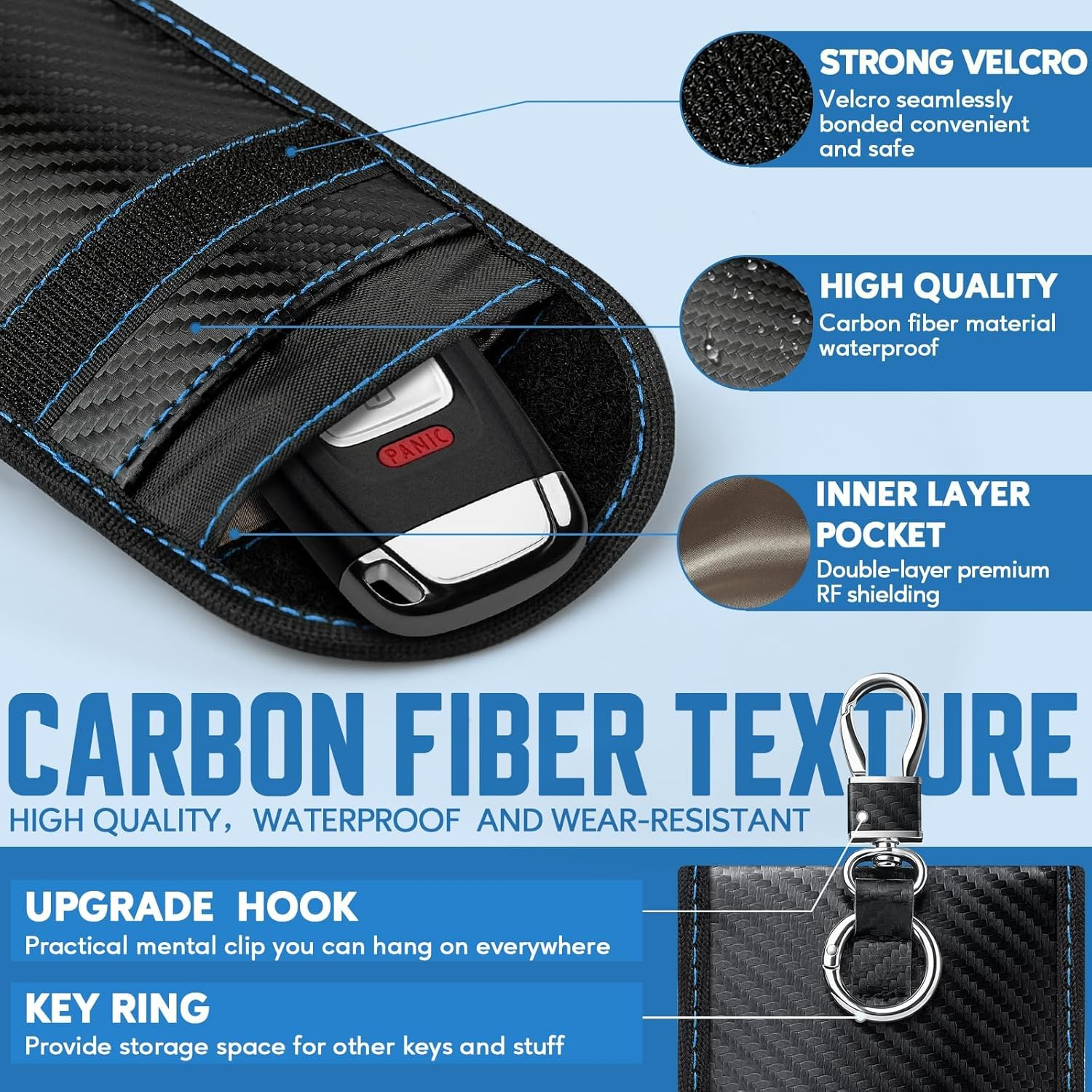 Faraday Pouch for Car Keys,2 Pack Faraday Key Fob Protector Bag,Car RFID Signal Blocking Pouch,Anti-Theft Car Security Cage-Blue+Red image number 1