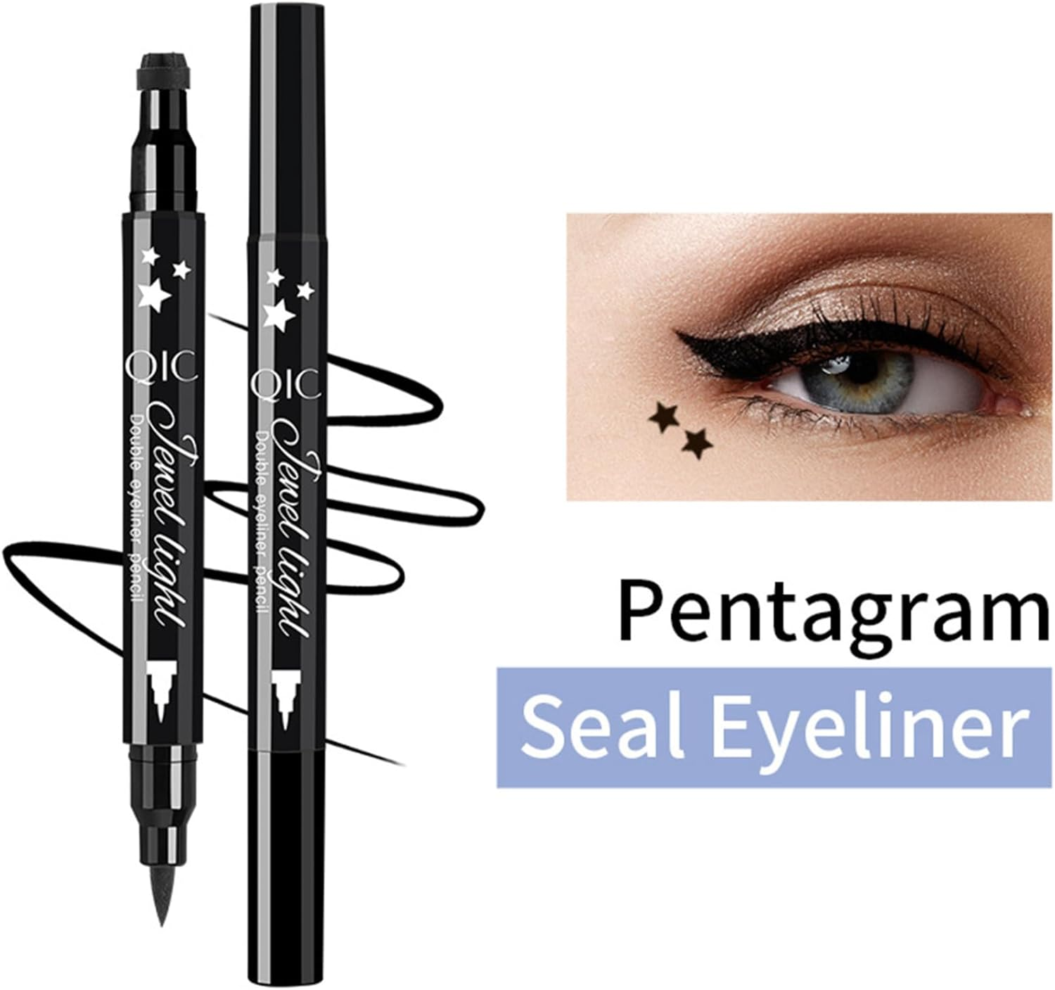 RUNQHUI Waterproof Liquid Eyeliner Stamp 4 in 1 Stars Hearts Moon Flowers Easy Apply Winged Eyeliner Makeup for Women Girls Type a One Size image number 1