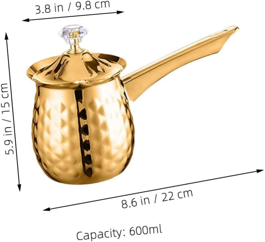 TOYANDONA Vintage Turkish Coffee Pot 600Ml Metal Cezve Espresso Coffee Brewer Small Golden Turkish Tea Kettle for Home and Travel image number 3