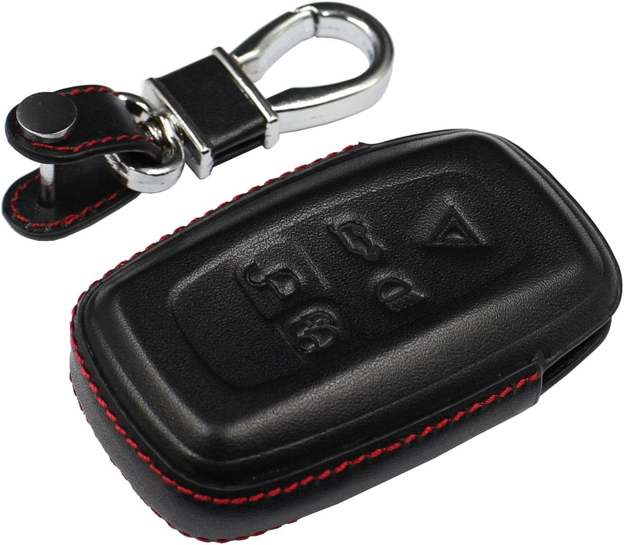 M.Jvisun Men Women Genuine Leather Key Fob Cover for Land Rover Discovery 4 LR4 for Range Rover Evoque for Range Rover Sport Car Remote Key Case Pouch with Key Ring Keychain - Black image number 1