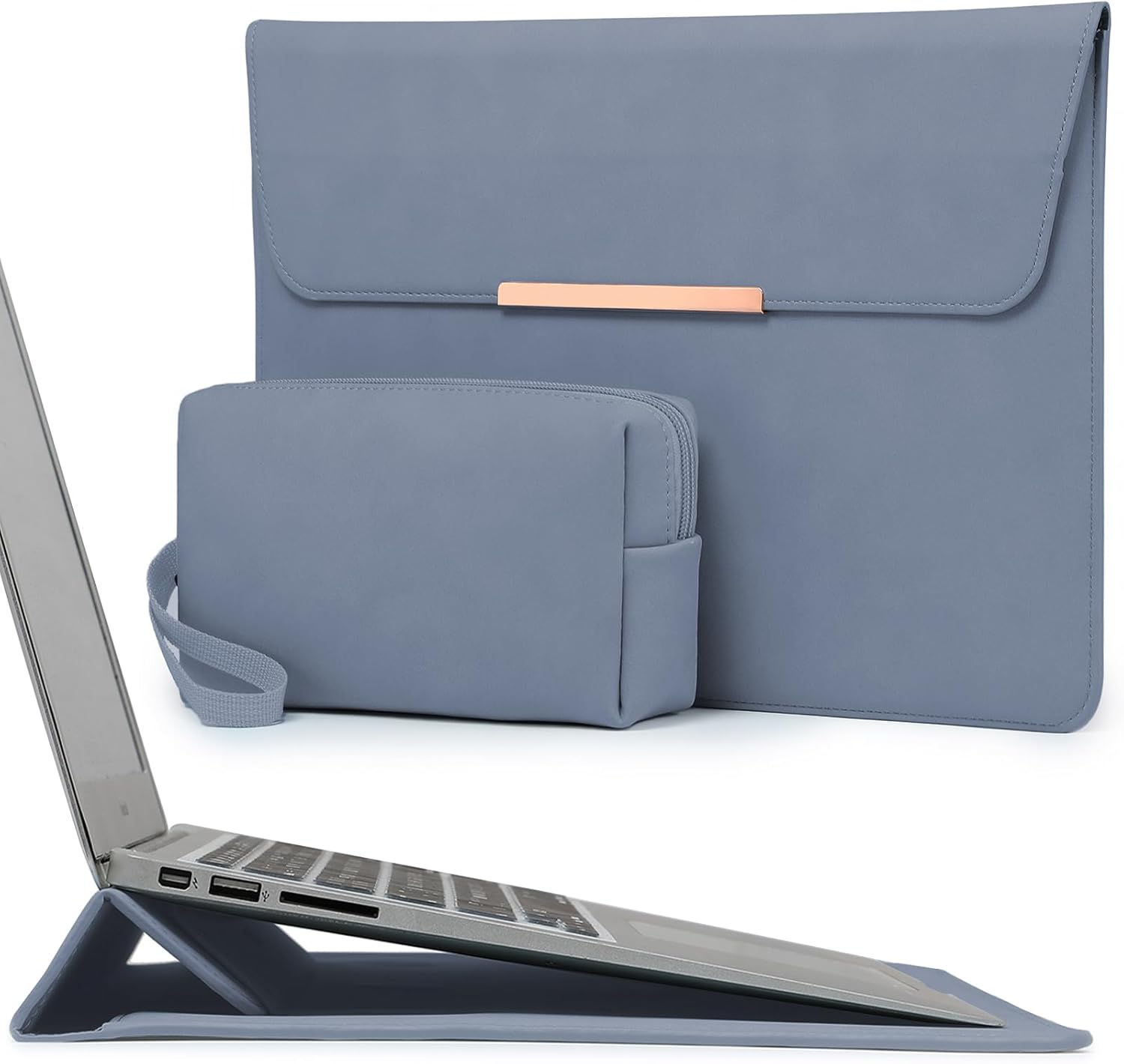 HYZUO 15-16 Inch Laptop Sleeve Case with Stand for Macbook Pro 16 M4/M3/M2/M1 Pro/Max 2025-2019, Macbook Pro 15 2015-2012, XPS 15, Samsung Galaxy Book Flex/Pro 15, Haze Blue(Smiley) image number 3