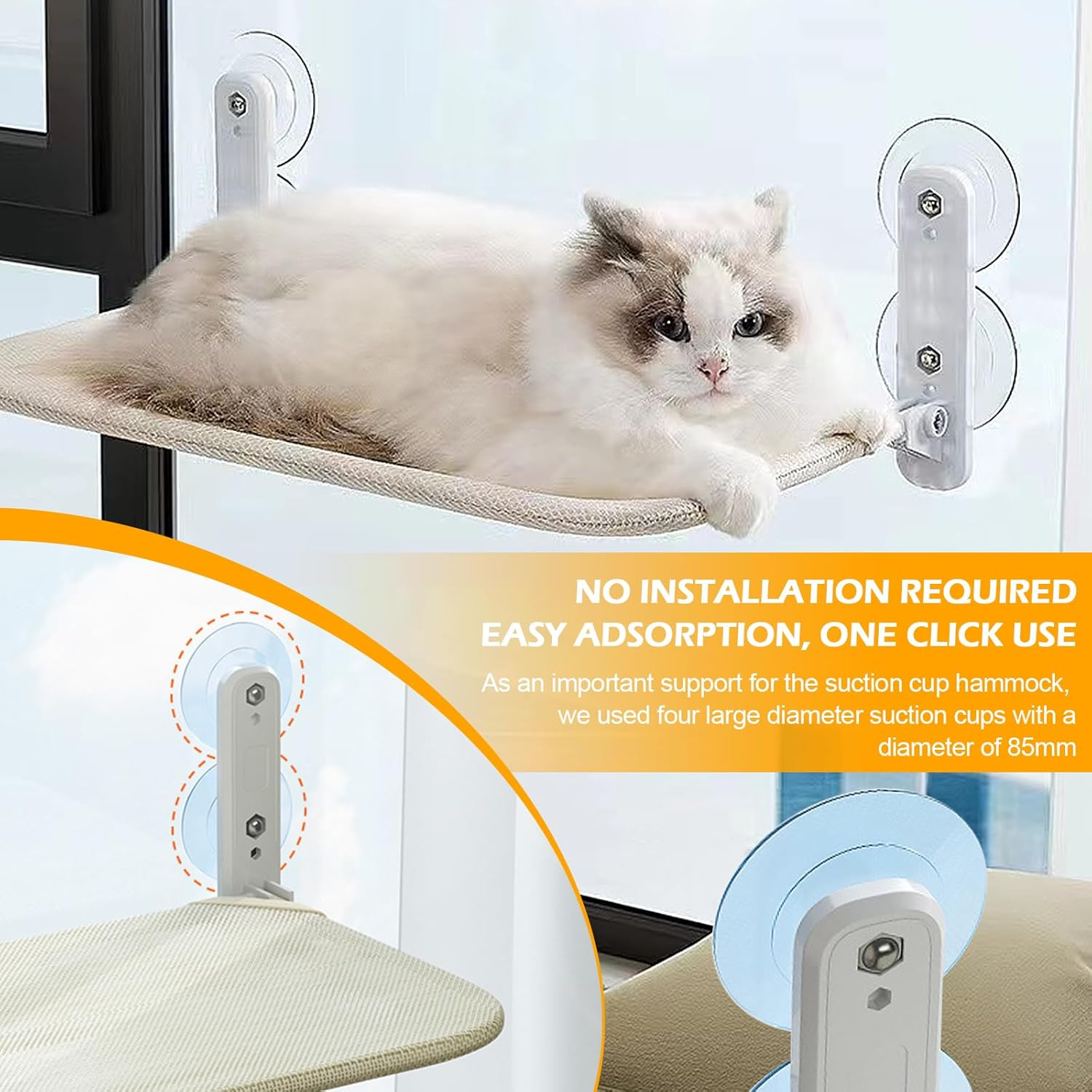 Undres Cat Window Lounger, Cat Hammock, Cat Lounger Window, Cat Bed, with Strong Suction Cup, Foldable, 45 X 30 Cm, Breathable Material, Holds up to 20 Kg, Suitable for Most Cats image number 1