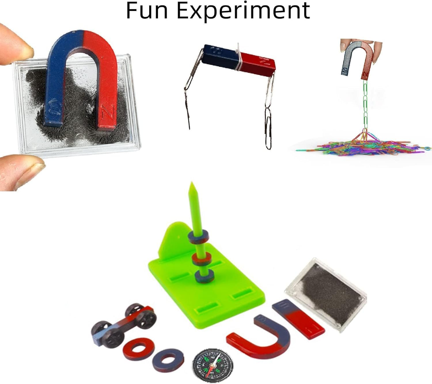 AOMAG Labs Junior Science Magnet Set for Education Science Experiment Tools Icluding Bar/Ring/Horseshoe/Compass Magnets