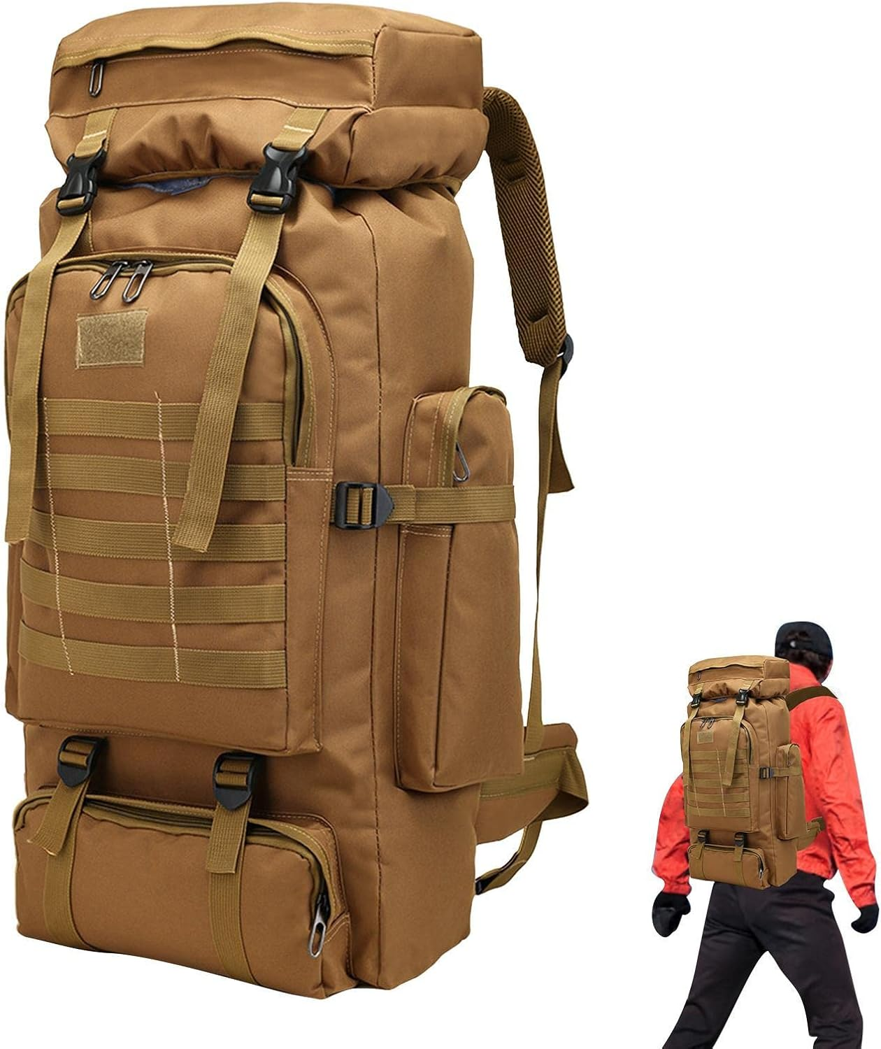 Army Backpack for Men,Waterproof Heavy Duty Hunting Backpacks for Men 80L | Large Trekking Rucksack for Outdoor Hiking Camping Trekking Hunting Puchen - Desert Camouflage image number 2