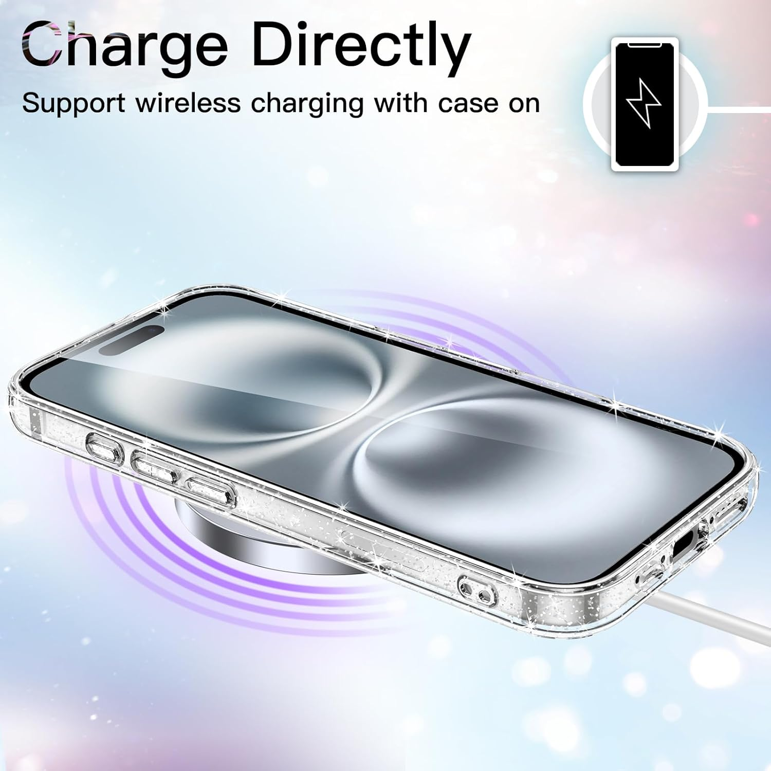 Jetech Glitter Case for Iphone 16 6.1-Inch, Bling Sparkle Shockproof Phone Bumper Cover, Cute Sparkly for Women and Girls (Clear) - Light Pink image number 6